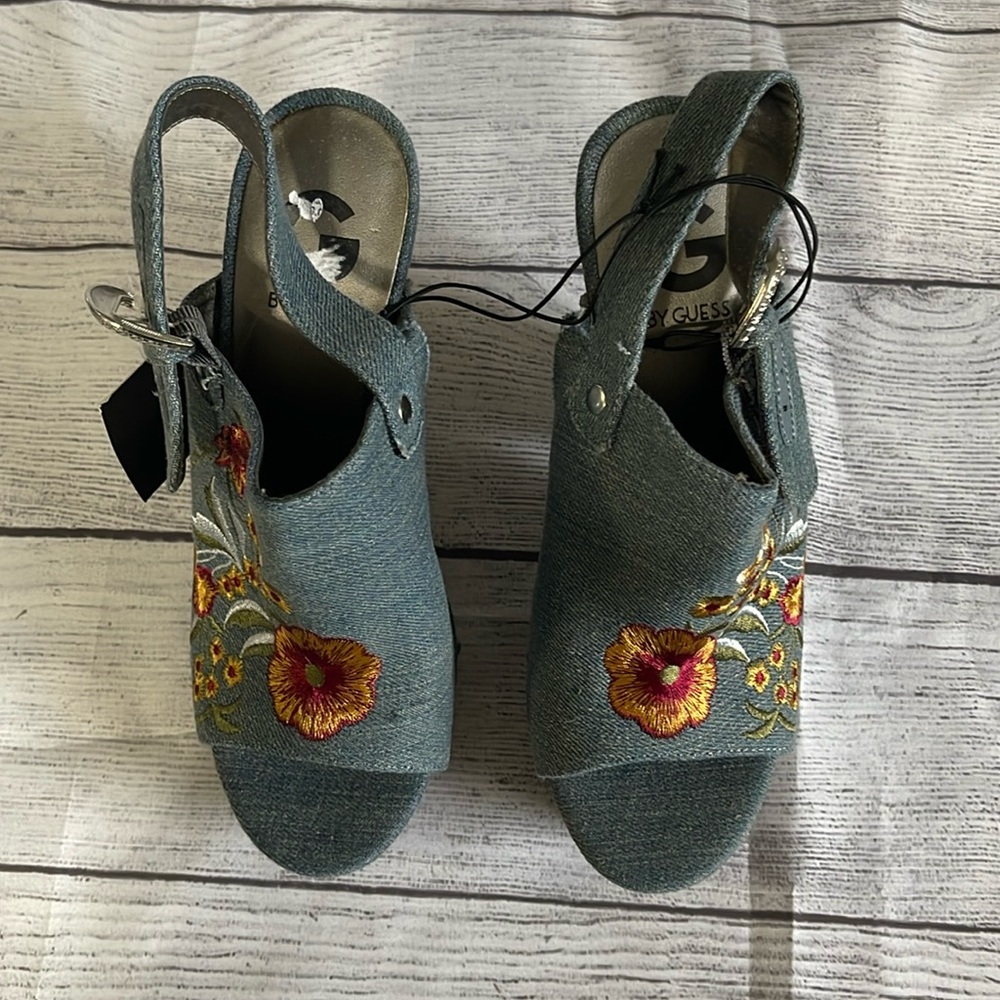 Guess Floral Embroidered Denim Heel 6.5